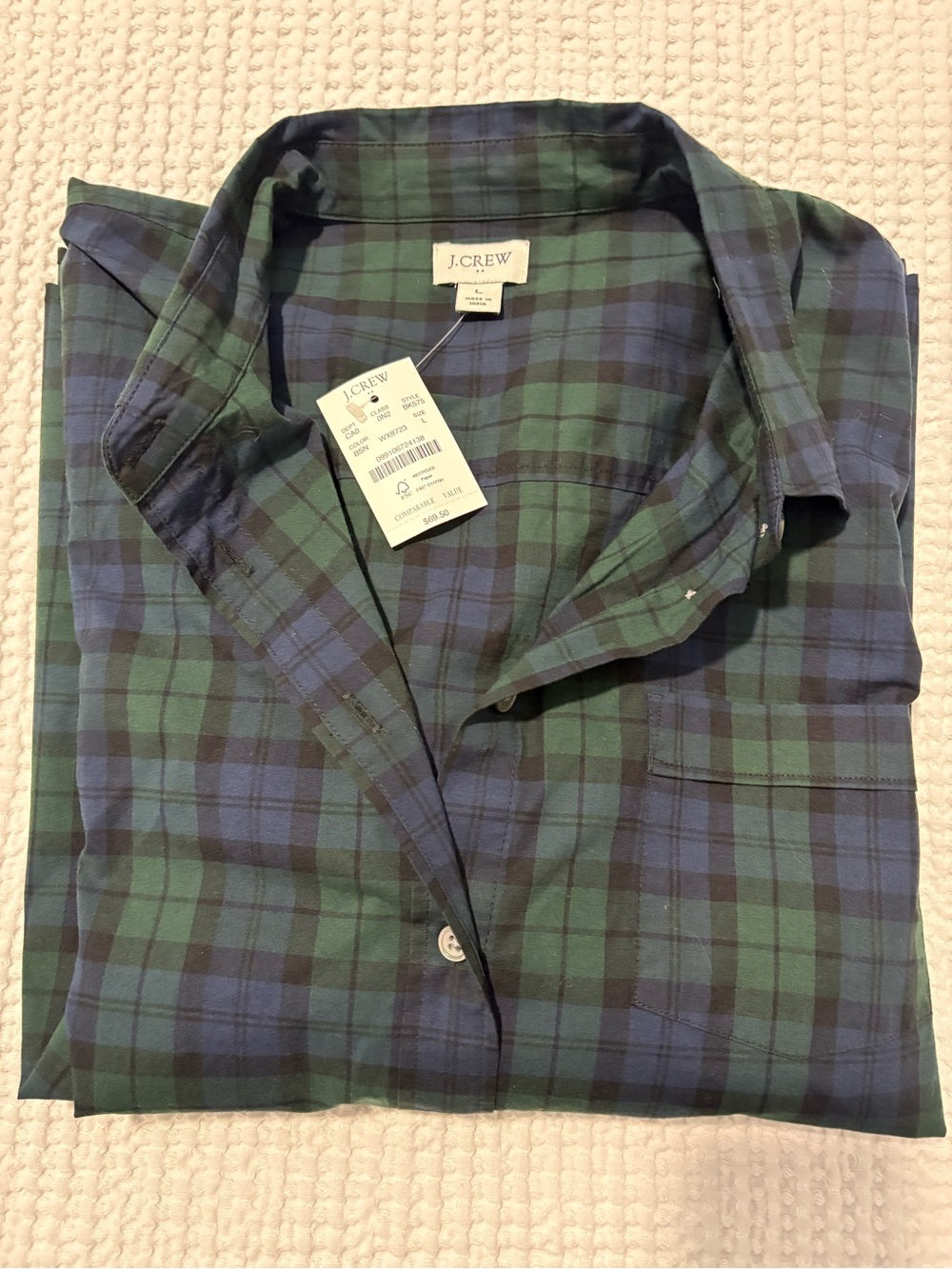 NWT J. Crew Green & Navy Plaid 98% cotton Button-Down Shirt - Picture 4 of 5